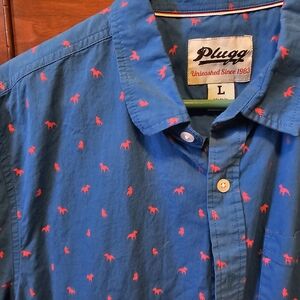Plugg Men's Casual Blue Shirt with Red Patterns